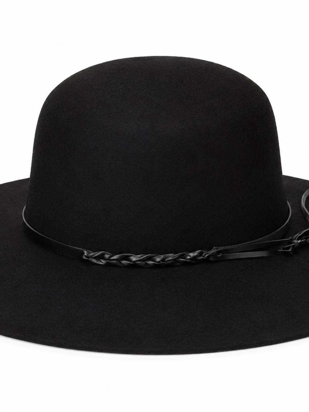 Talbots Black Wide-Brim Wool Felt Hat with Braided Band